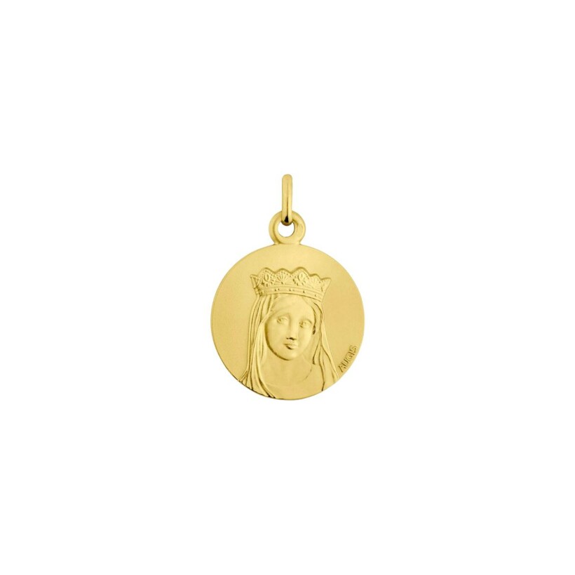 Médaille Augis Vierge couronnée ronde en or jaune, 18mm