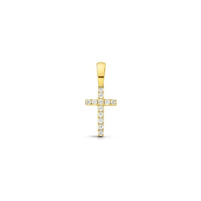 Pendentif Arthus Bertrand Croix Fil Carré 10mm en or jaune et diamants