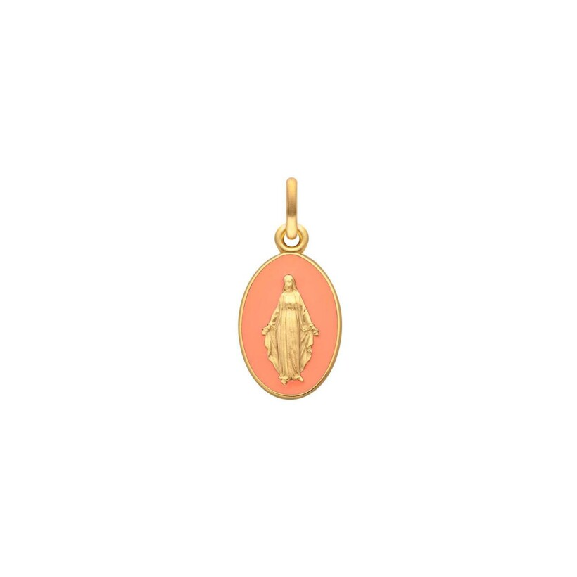 Arthus Bertrand miraculous virgin medal, 17mm, pink laquer, yellow gold
