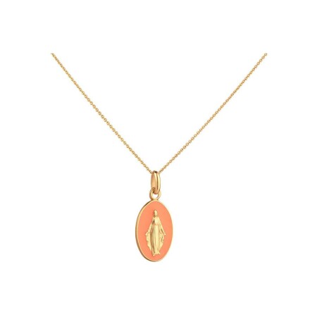 Arthus Bertrand miraculous virgin medal, 17mm, pink laquer, yellow gold