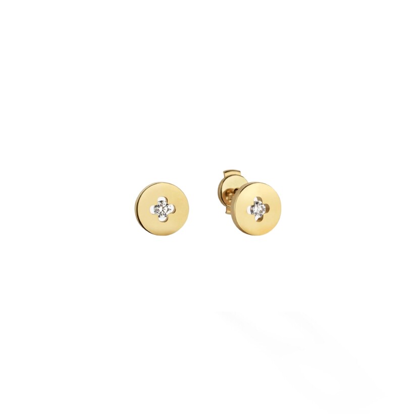 Boucles d'oreilles puces Arthus Bertrand Royale en or jaune polie et diamants