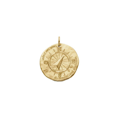 Médaille Arthus Bertrand La Boussole grand modèle en or jaune sablé, 23mm