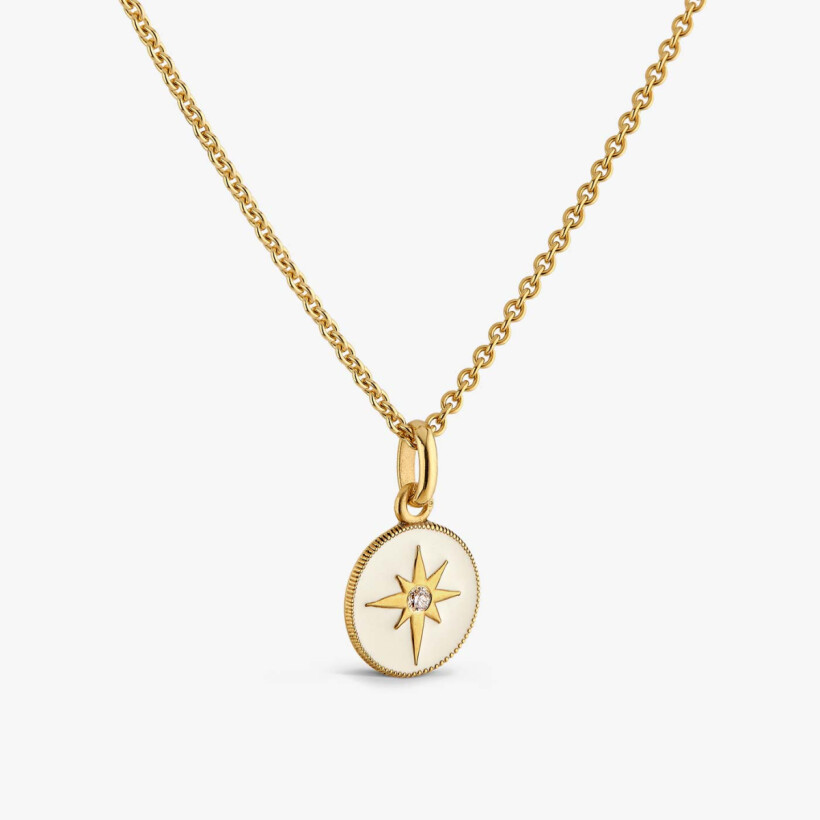 Arthus Bertrand Ma Mini Médaille Medal, Ivory star in yellow polished gold, diamond, 10mm
