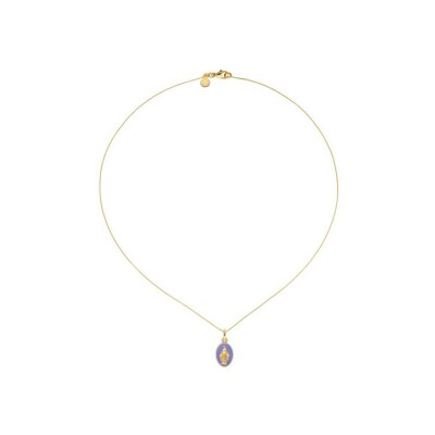 Médaille Arthus Bertrand Les Miraculeuses laque lilas en or jaune, 13 mm