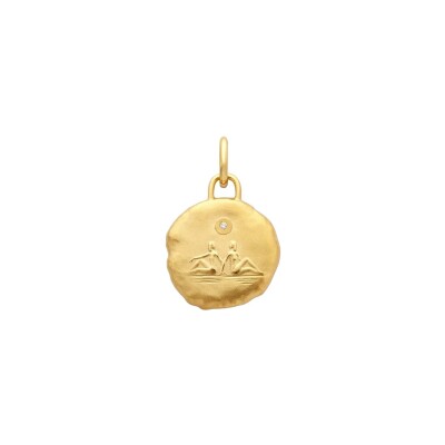 Médaille  Arthus Bertrand Astro Gémeau en or jaune satiné et diamant, 15mm