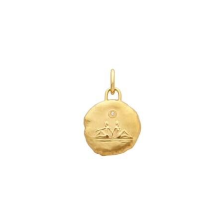 Médaille  Arthus Bertrand Astro Gémeau en or jaune satiné et diamant, 15mm