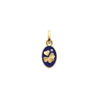 Arthus Bertrand Medal My Mini Navy Blue Clover Medal in polished yellow gold and diamond, 10 mm