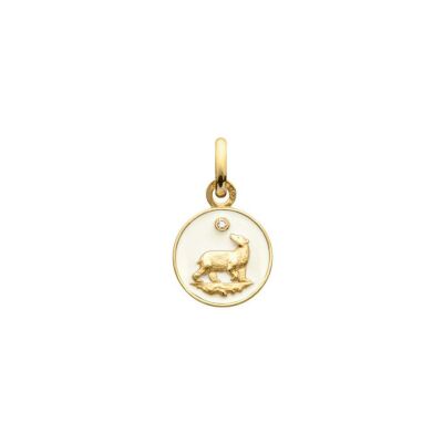 Médaille Arthus Bertrand Ma Mini Médaille Ours ivoire en or jaune et diamant, 10 mm