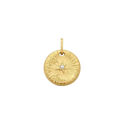 Médaille Arthus Bertrand Carpe Diem en or jaune satinée passivée et diamant, 21mm