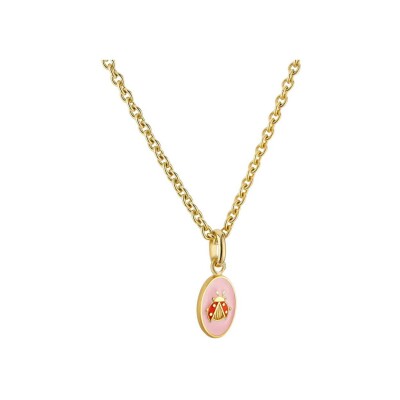 Médaille Arthus Bertrand Ma Mini Médaille Coccinelle en or jaune sablé et laque rose poudré, 10 mm
