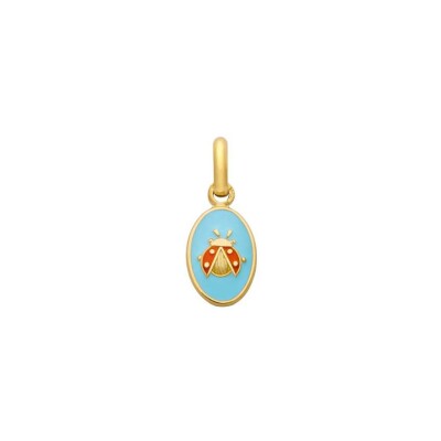Médaille Arthus Bertrand Ma Mini Médaille Coccinelle en or jaune sablé et laque bleu ciel, 10 mm