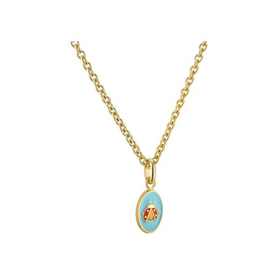 Médaille Arthus Bertrand Ma Mini Médaille Coccinelle en or jaune sablé et laque bleu ciel, 10 mm