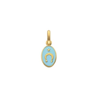 Arthus Bertrand Medal My Mini Horseshoe Medal in yellow gold and sky blue lacquer, 10 mm