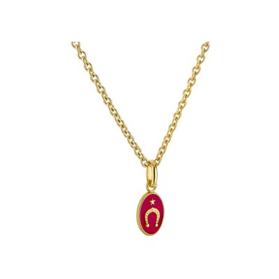Médaille Arthus Bertrand Ma Mini Médaille Fer à Cheval en or jaune et laque fuchsia, 10 mm