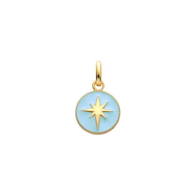Médaille Arthus Bertrand Ma Mini Médaille Etoile en or jaune poli et laque bleu ciel, 10 mm