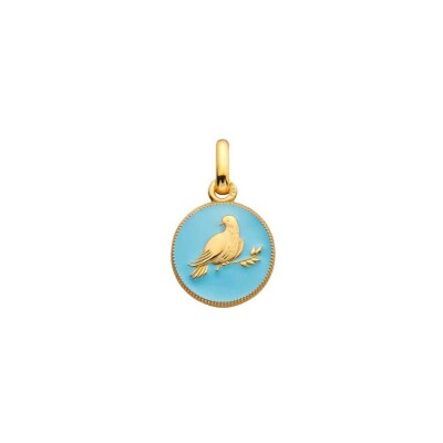 Arthus Bertrand My Mini Dove medal in yellow gold and sky blue lacquer, 10 mm