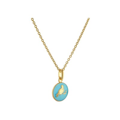 Arthus Bertrand My Mini Dove medal in yellow gold and sky blue lacquer, 10 mm