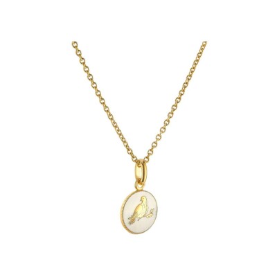 Médaille Arthus Bertrand Ma Mini Médaille Colombe en or jaune et laque ivoire, 10 mm