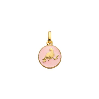 Arthus Bertrand My Mini Dove Medal in yellow gold and powder pink lacquer, 10 mm