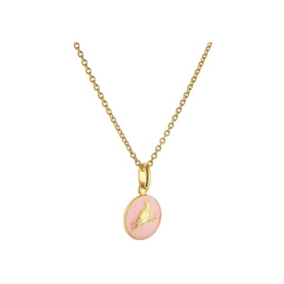 Arthus Bertrand My Mini Dove Medal in yellow gold and powder pink lacquer, 10 mm