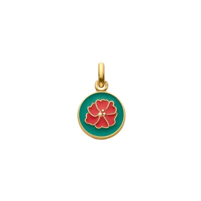 Arthus Bertrand My Mini Poppy Medal in yellow gold, 10 mm - Emerald green