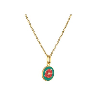 Arthus Bertrand My Mini Poppy Medal in yellow gold, 10 mm - Emerald green
