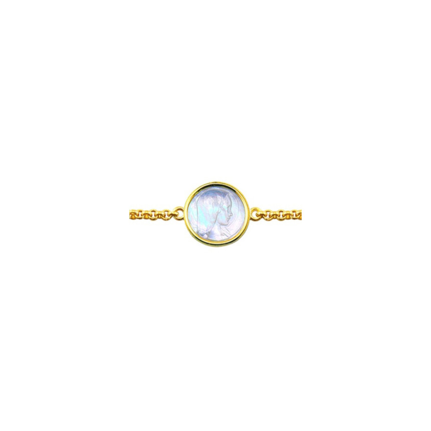 Arthus Bertrand young virgin chain bracelet, mother-of-pearl, jaseron chain 14cm, yellow gold