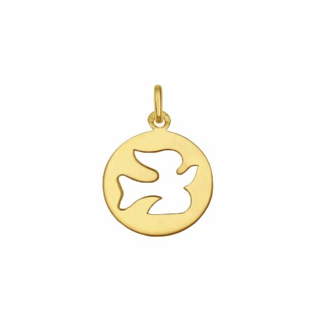 Arthus Bertrand medal, Dove in flight pendant, 14mm, polished yellow gold