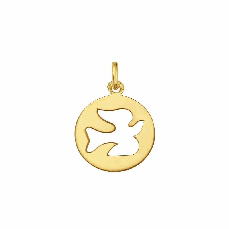 Arthus Bertrand medal, Dove in flight pendant, 14mm, polished yellow gold