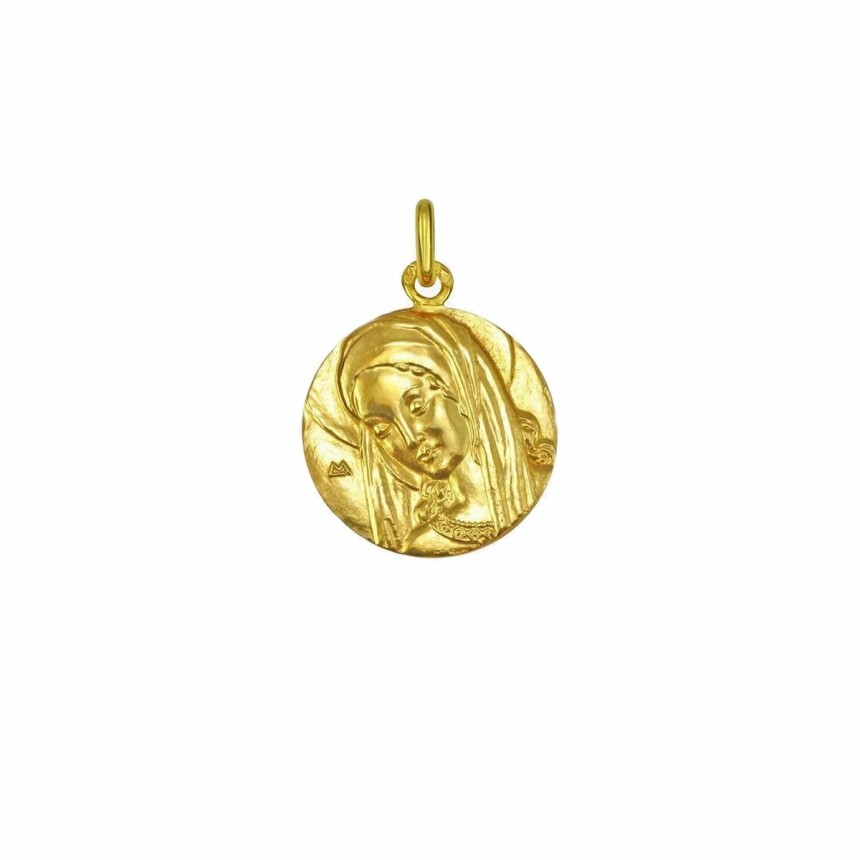 Arthus Bertrand Ancilla Domini virgin medal, 18mm, sandblasted yellow gold
