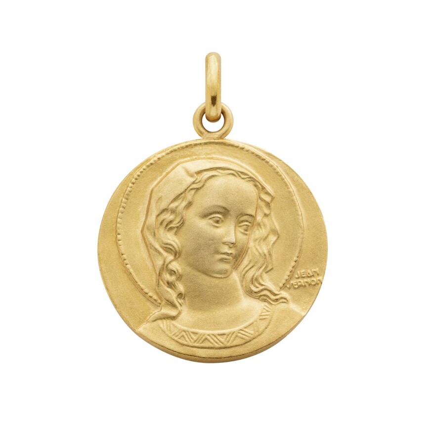 Arthus Bertrand Virgo Amabilis virgin medal, 18mm, sandblasted yellow gold