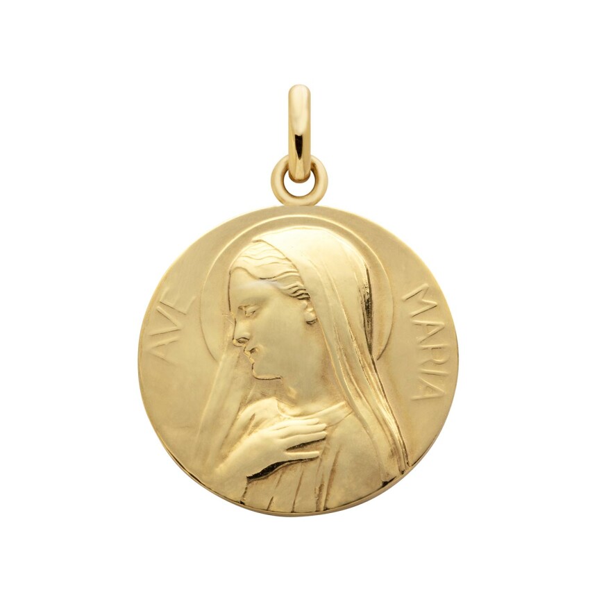 Arthus Bertrand Ave Maria virgin medal, 18mm, polished yellow gold