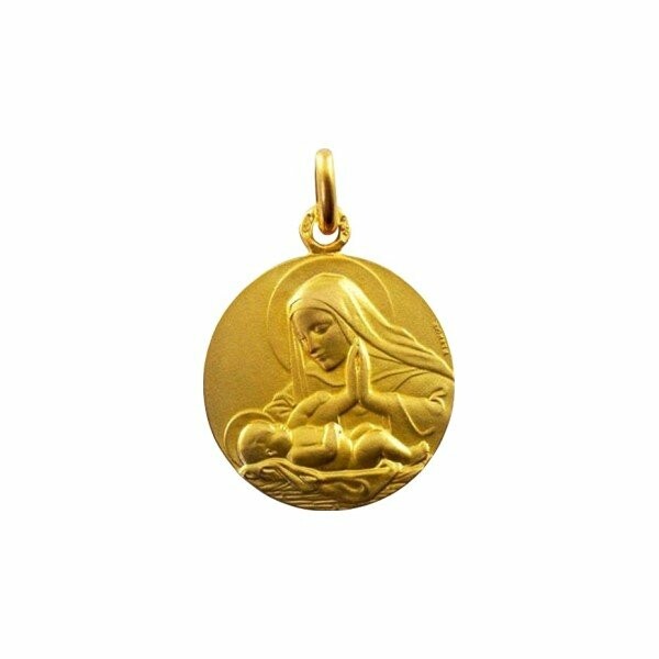 Arthus Bertrand Loving Virgin medal, 18mm sanded yellow gold