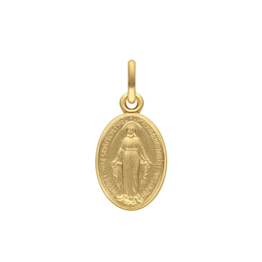 Arthus Bertrand miraculous virgin of Camus medal, 2 sides, 12mm, sandblasted yellow gold