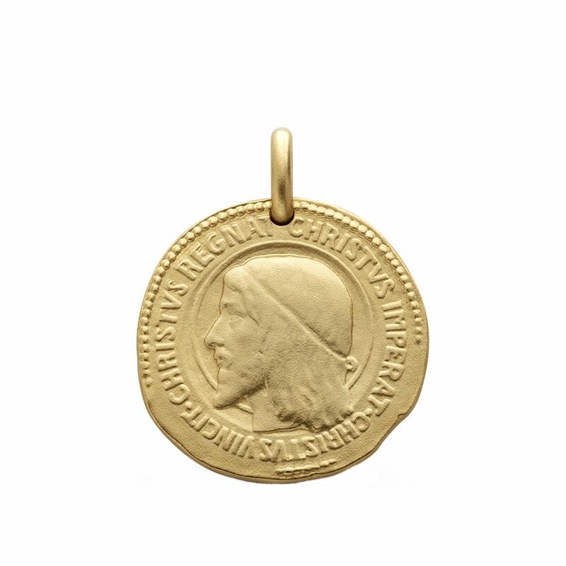 Arthus Bertrand Christ the King 2 sides medal, 18mm, polished yellow gold