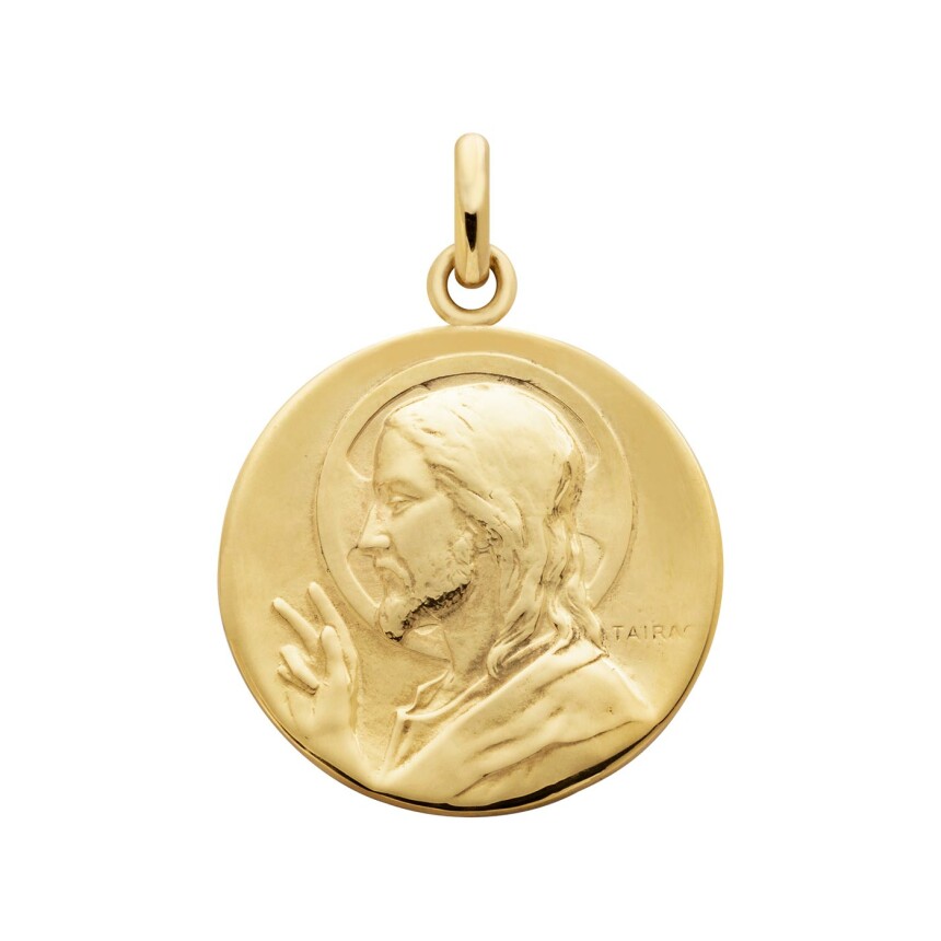Arthus Bertrand Blessing Christ medal, 18mm, polished yellow gold