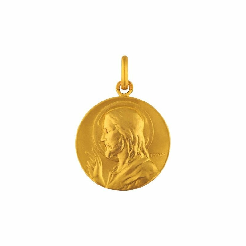 Arthus Bertrand blessing Christ medal, 18mm sanded yellow gold
