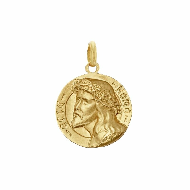Arthus Bertrand Christ Ecce Homo medal, 18mm, sandblasted yellow gold