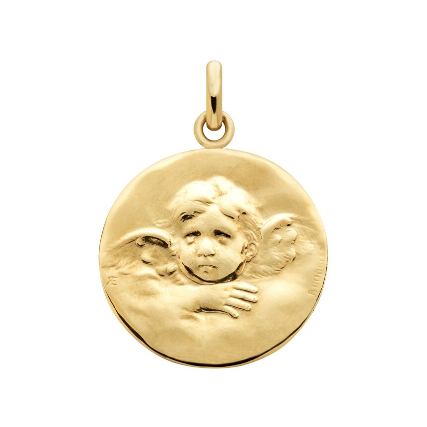 Arthus Bertrand Robida's angel medal, 18mm, polished yellow gold