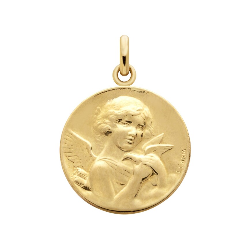 Arthus Bertrand medal, angel of love with dove, 18 mm, polished yellow gold
