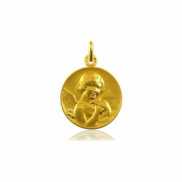 Médaille Arthus Bertrand Ange Amour à la Colombe F. mince 18 mm or jaune sablé
