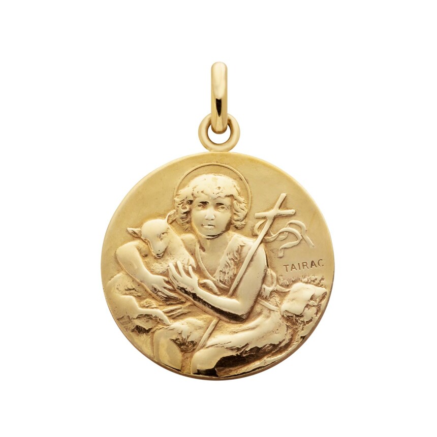 Arthus Bertrand Saint Jean Baptiste of Tairac medal, 18mm, polished yellow gold