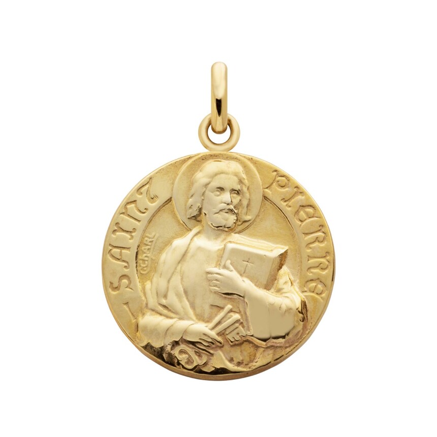 Arthus Bertrand Saint Pierre of Charles medal, 18mm, polished yellow gold