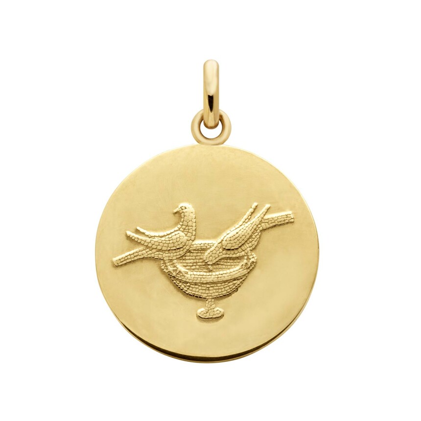 Arthus Bertrand doves of Ravenna medal, 18mm, polished yellow gold