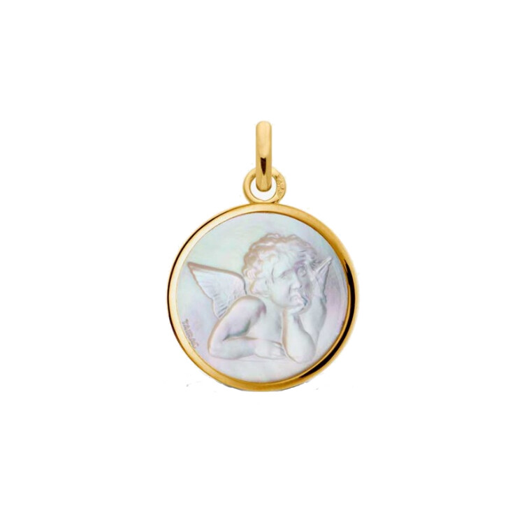Medal Arthus Bertrand Ange de Raphaël 14 mm mother-of-pearl and yellow gold