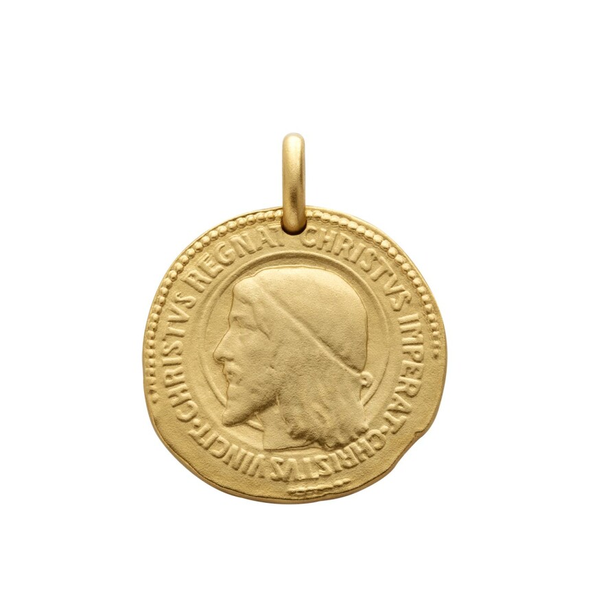 Arthus Bertrand Christ the King 1 side medal, 18mm, sandblasted yellow gold