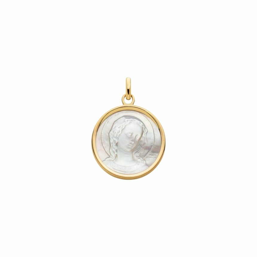 Arthus Bertrand Virgo Amabilis christening medal 19mm, polished yellow gold, mother-of-pearl