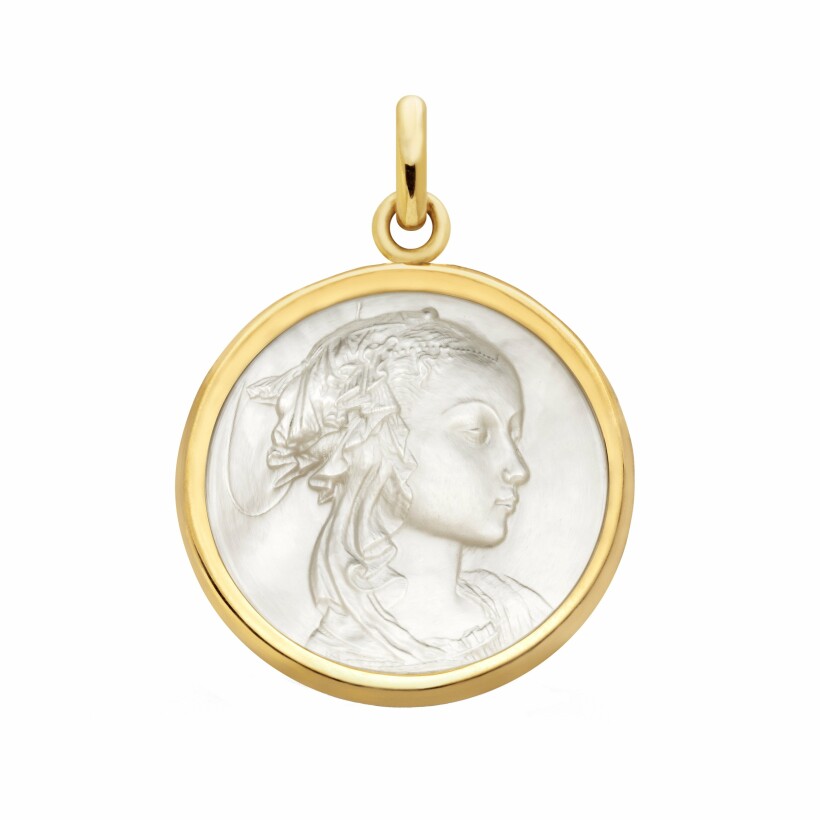 Médaille Arthus Bertrand Vierge Adorazione 19 mm nacre et or jaune
