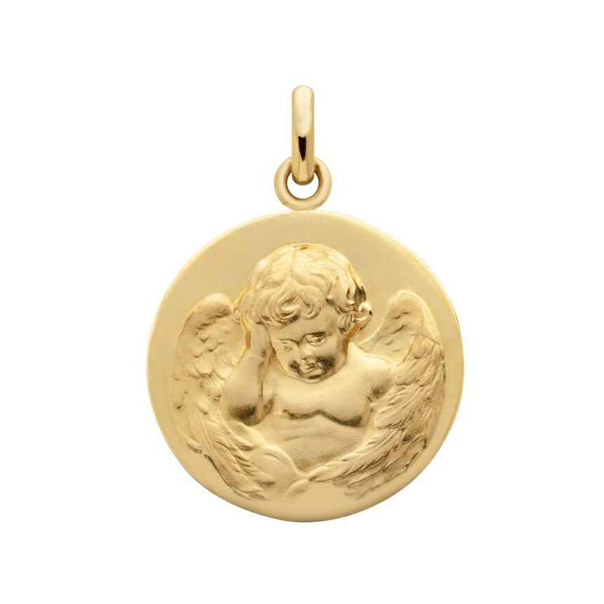 Arthus Bertrand Thinking Angel medal, 18mm, sandblasted polished yellow gold