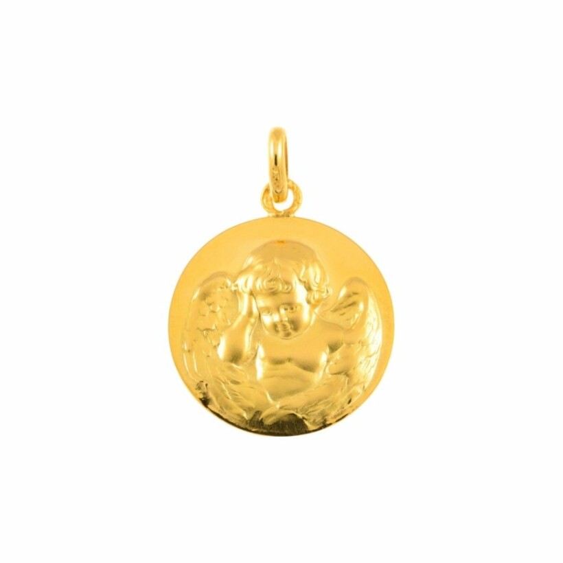 Arthus Bertrand Angel Thinker medal, 18mm, sandblasted polished yellow gold